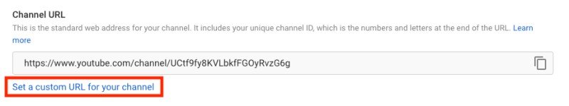 Select Set a custom URL for your channel