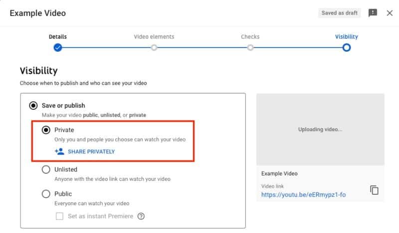 how to upload private youtube videos