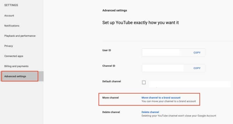 How to move a YouTube channel to a branded account