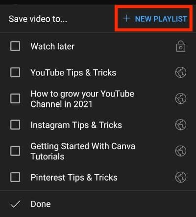 How to create a new YouTube playlist on mobile