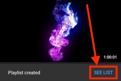 Select see list at the bottom to navigate to your new playlist