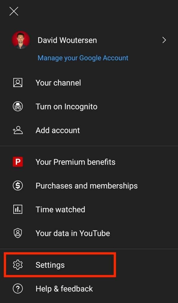 Access settings on your YouTube account