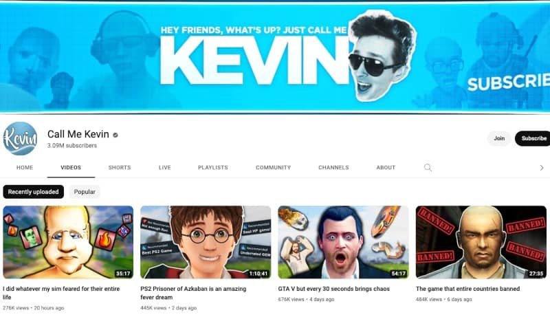 Call Me Kevin's YouTube Channel