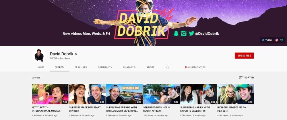 David Dobrik's youtube channel