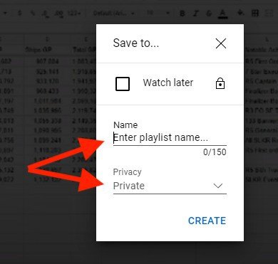 Enter the playlist name and select privacy preferences