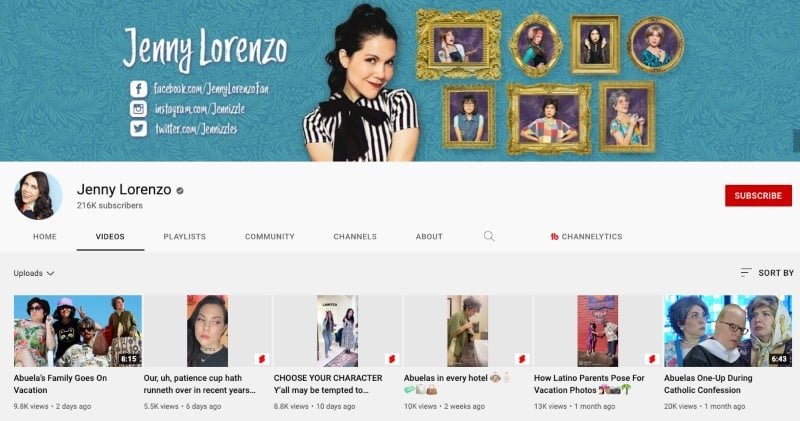 Jenny Lorenzo's YouTube channel