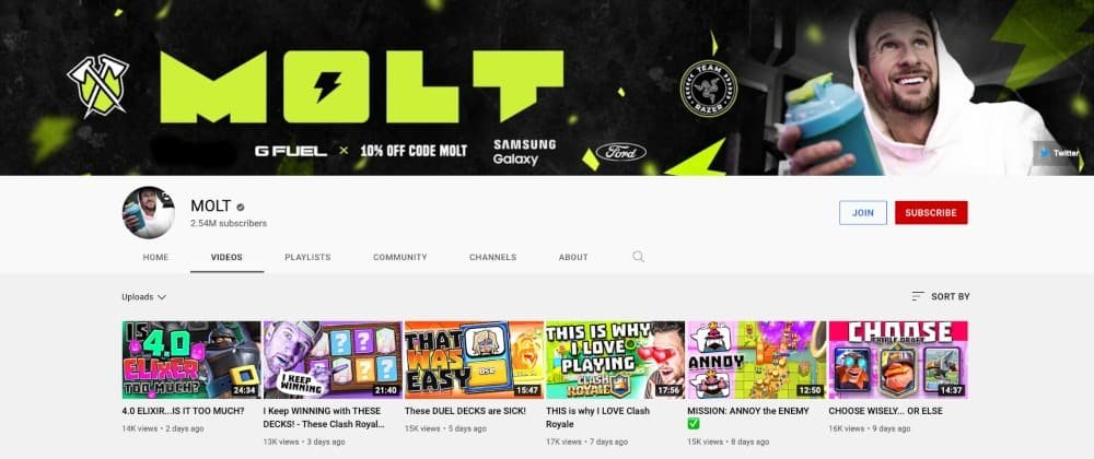 Molt is one of the most popular clash royale youtubers