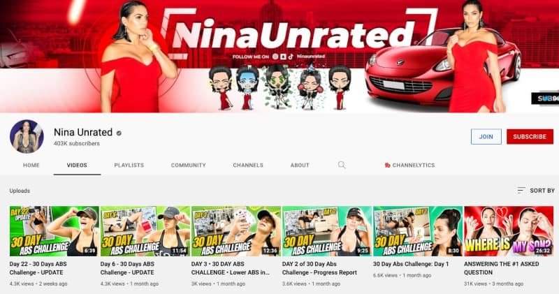 Nina Unrated's YouTube Channel