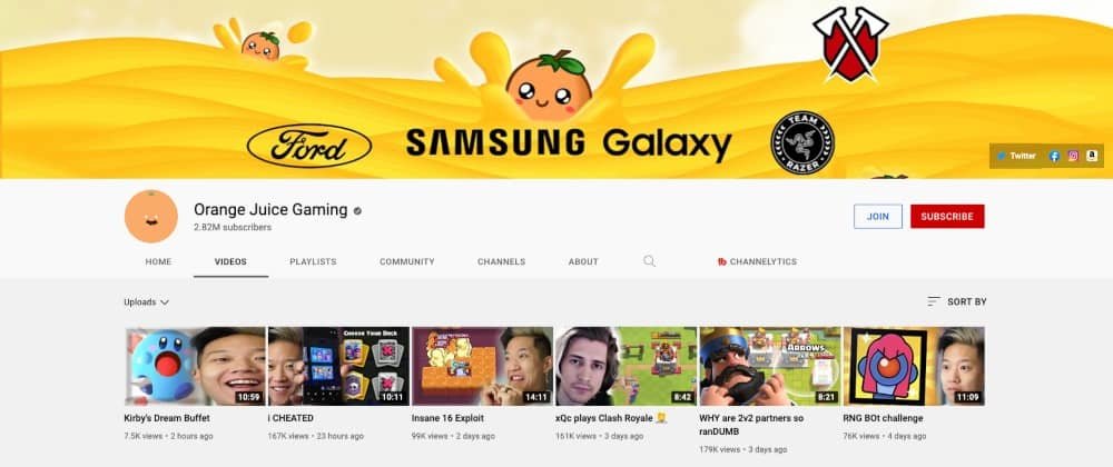 Orange Juice Gaming's youtube channel