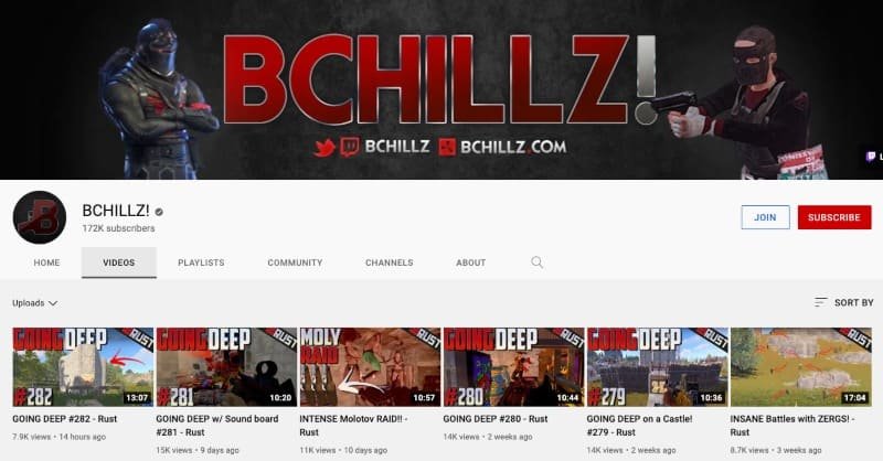 Bchillz is one of the most popular rust youtubers