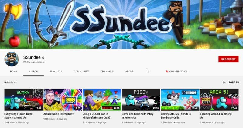 Ssundee's YouTube channel