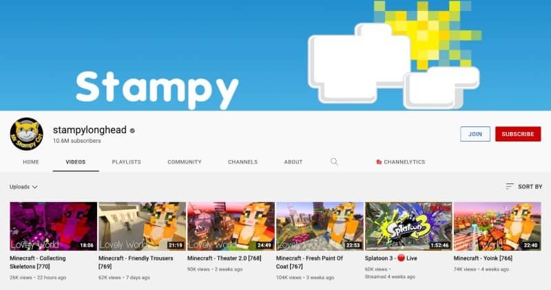 Stampylonghead's YouTube channel