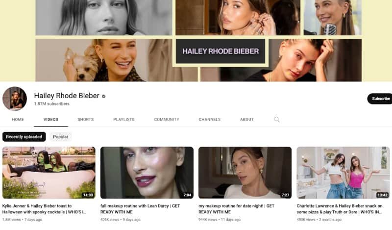 Hailey Rhode Bieber's YouTube Channel