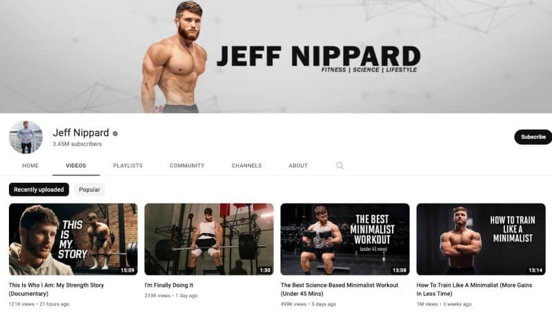 Jeff Nippard's YouTube channel