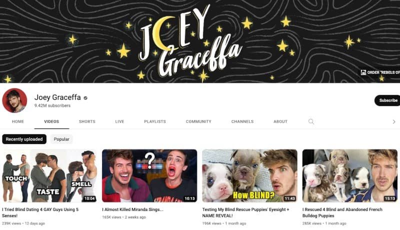 Joey Graceffa's YouTube Channel