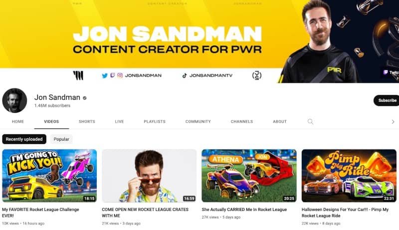 Jon Sandman's YouTube channel