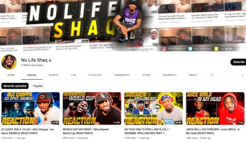 No Life Shaq's YouTube Channel