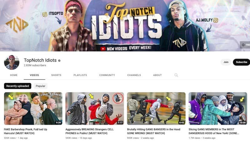 TopNotch Idiots YouTube Channel