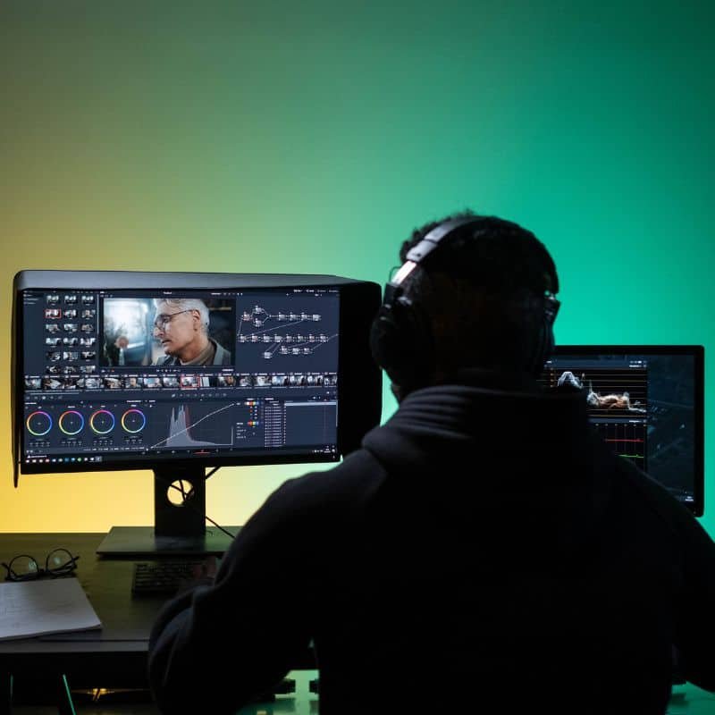 man editing a video on a computer