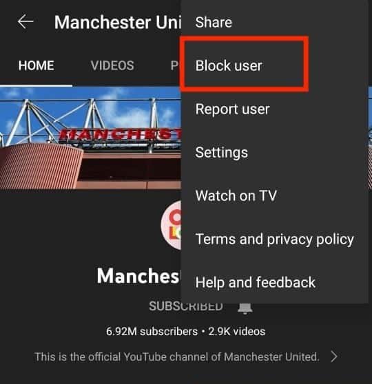 How to block a youtube channel on mobile