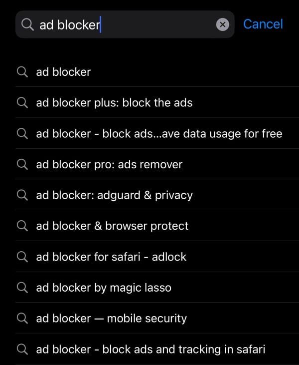 Search for an ab blocker in the app store