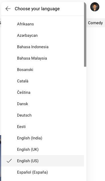 choose your language on youtube